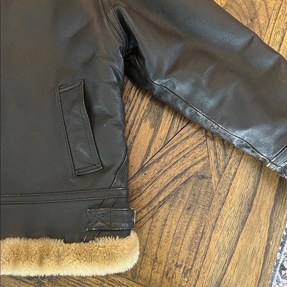 Sean Alexander Brown 100% Leather BomberJacket, Shearling Trim/Lining, Sz Kids M - Picture 3 of 16